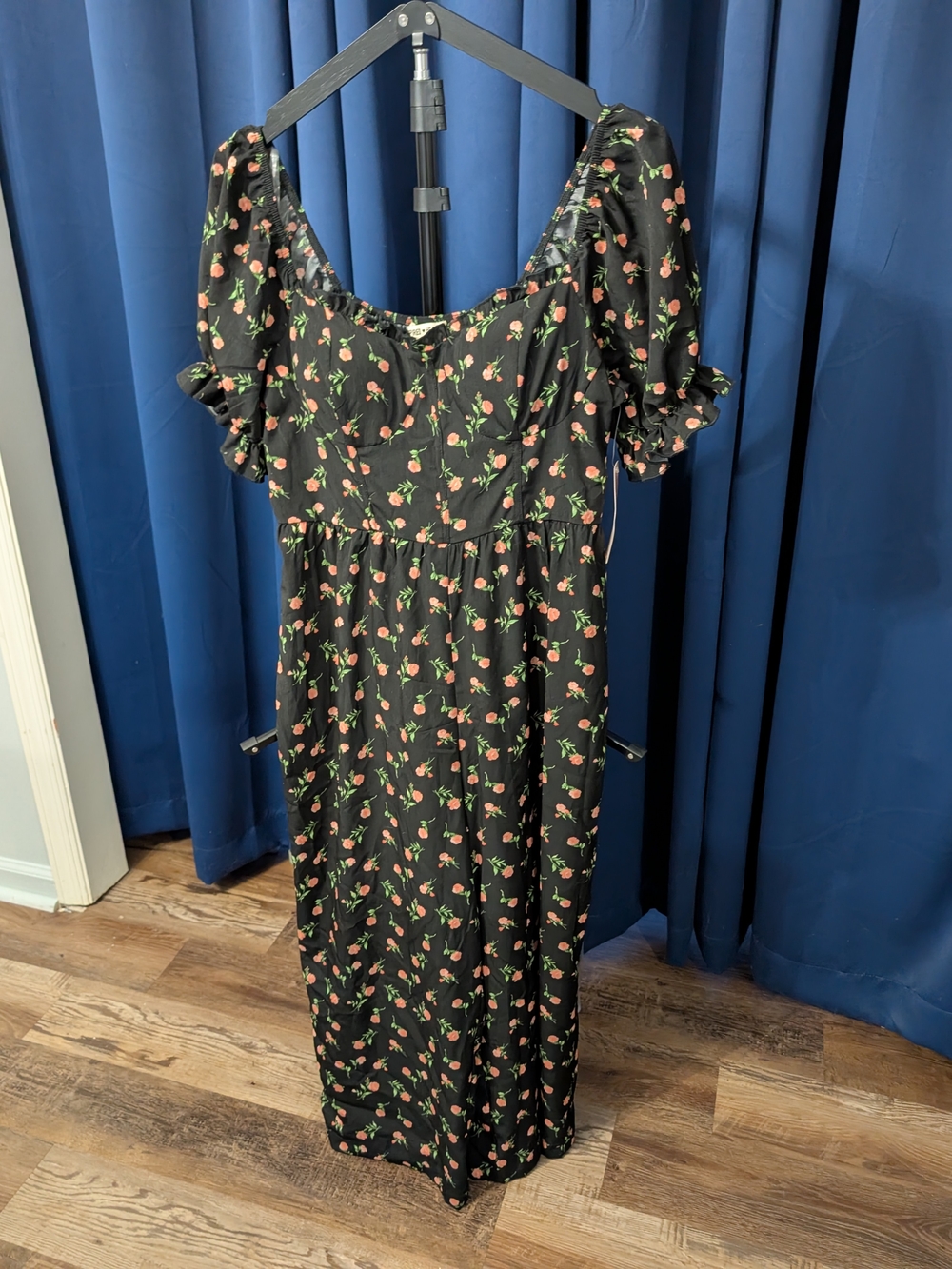 Inspired Hearts Black Jumpsuit with Pink Floral Print